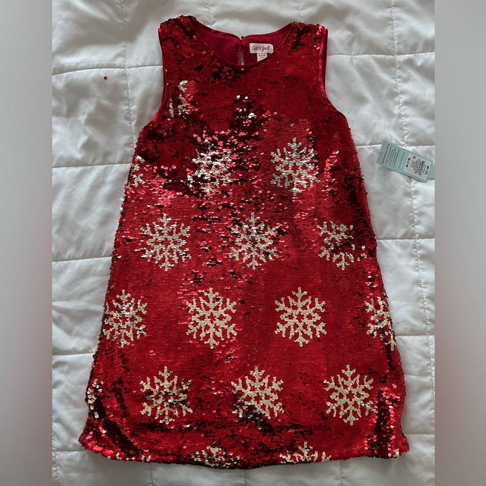 Cat and jack NWT flip sequin girls red dress size medium 7/8